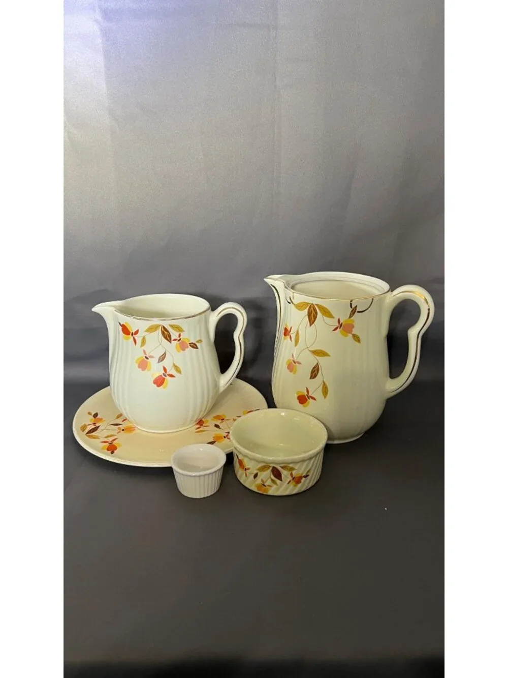 Vintage Hall Autumn Leaf Ceramic Dish Set Creamer & Bowl Set